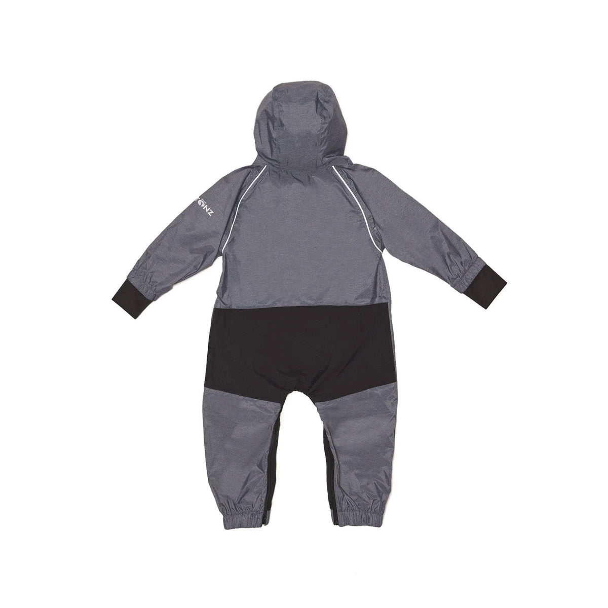 Heather Grey Stonz one-piece rain suit, back view