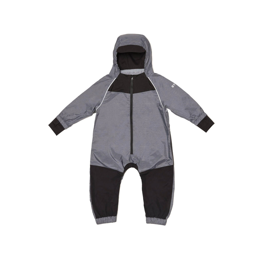Heather Grey Stonz one-piece rain suit, front view